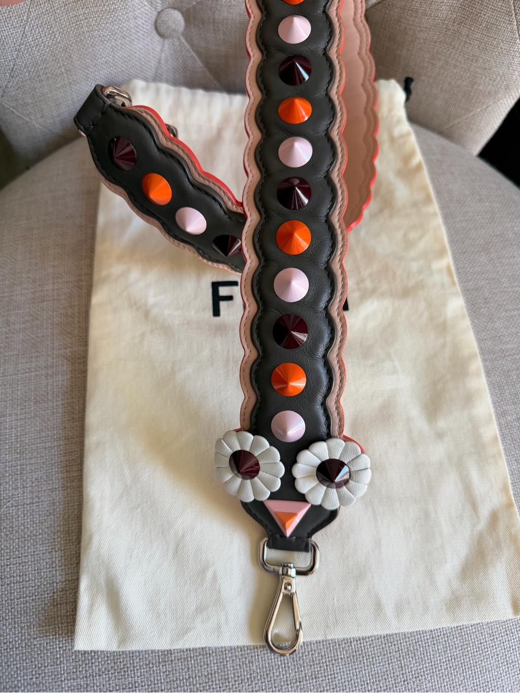 Fendi Shoulder Bag Strap You Floral Studded Scalloped Leather Handbag Strap